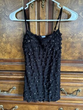 Y2K Charlotte Russe Black Sequin Padded Ruffle Cami Top S 10x18.5 Made USA